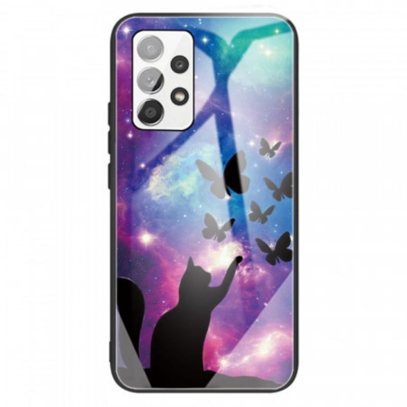 Coque Samsung Galaxy A13 Verre Trempé Chat et Papillons