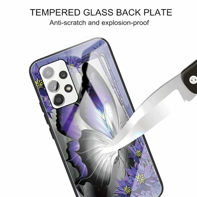 Coque Samsung Galaxy A13 Verre Trempé Papillon Violet