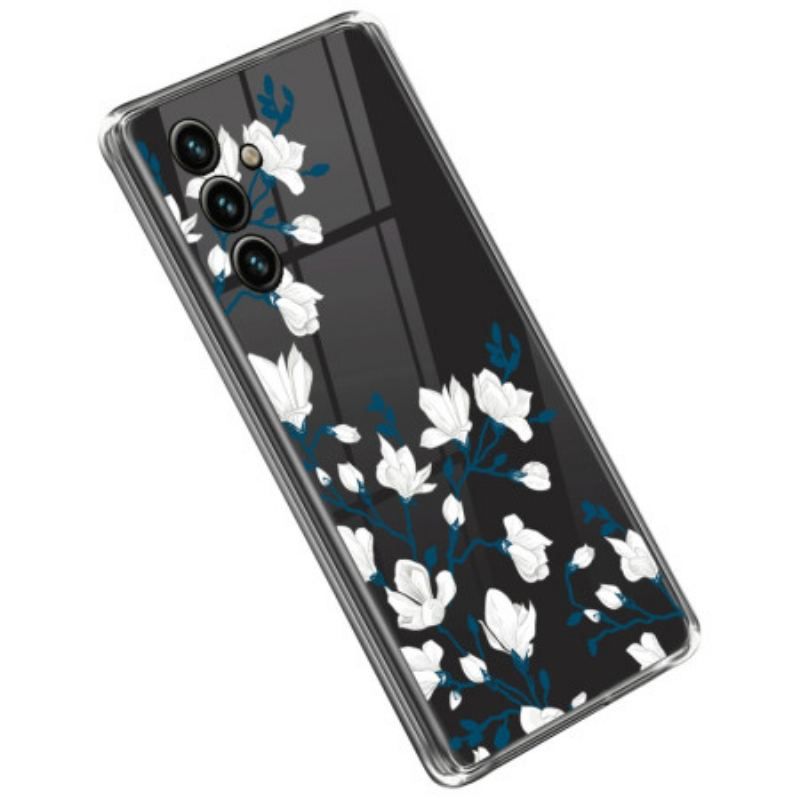 Coque Samsung Galaxy A14 5G / A14 Transparente Fleurs Blanches