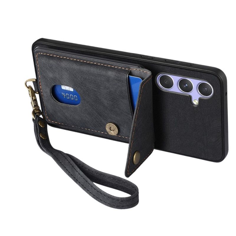 Coque Samsung Galaxy A17 4G / 5G Effet Daim avec Porte-Cartes et Lanière