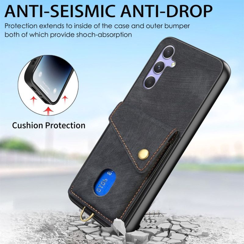 Coque Samsung Galaxy A17 4G / 5G Effet Daim avec Porte-Cartes et Lanière