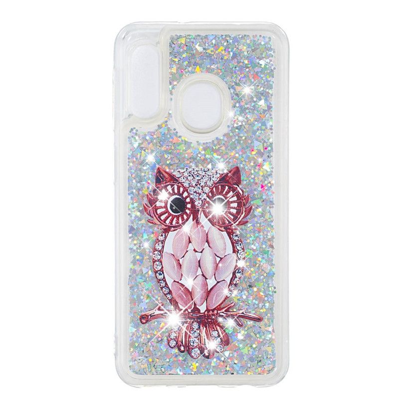 Coque Samsung Galaxy A20e Hibou Rouge Paillettes