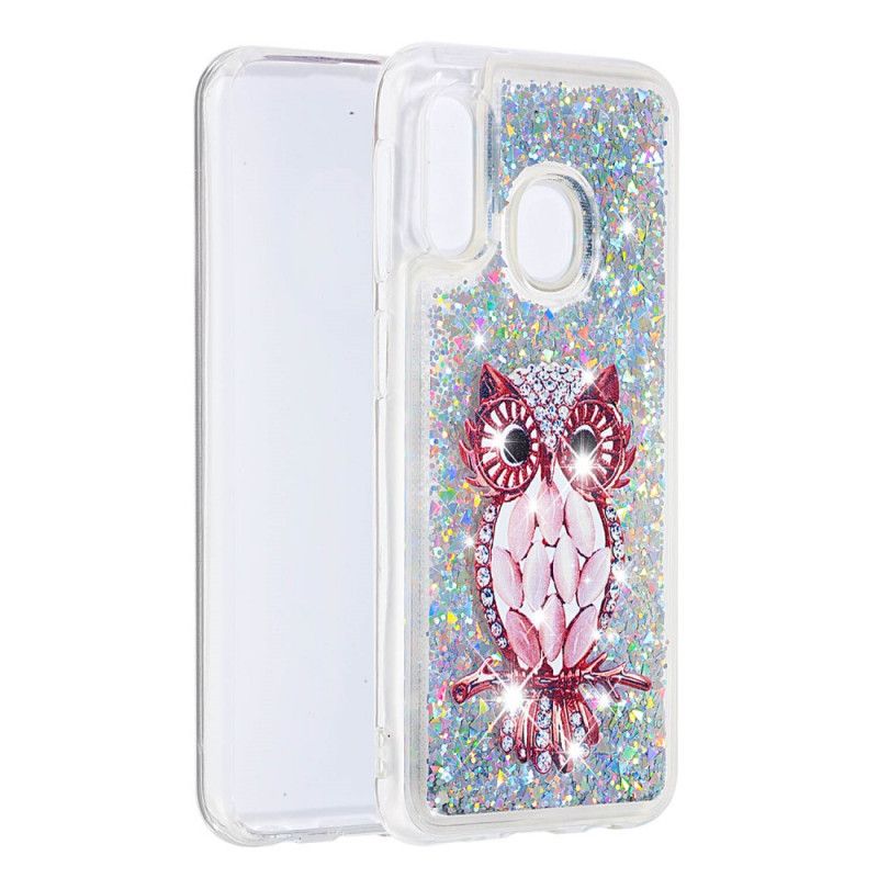 Coque Samsung Galaxy A20e Hibou Rouge Paillettes