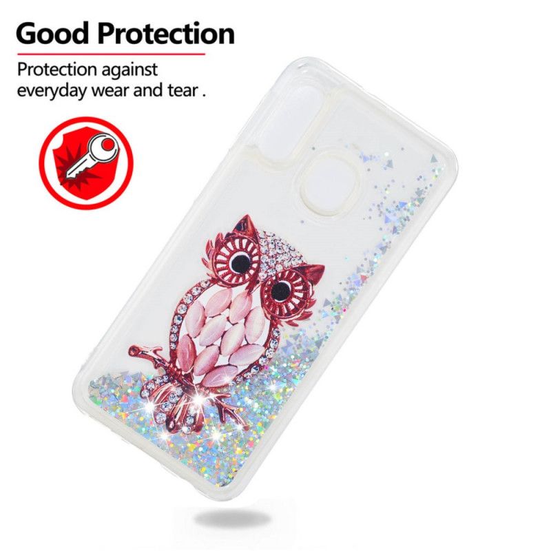 Coque Samsung Galaxy A20e Hibou Rouge Paillettes