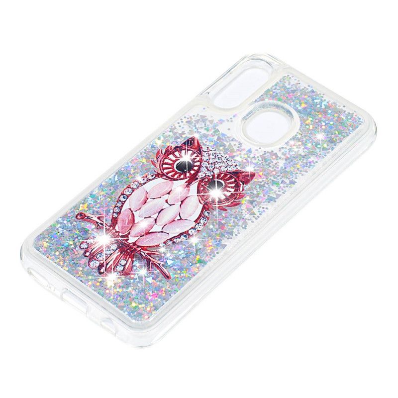 Coque Samsung Galaxy A20e Hibou Rouge Paillettes