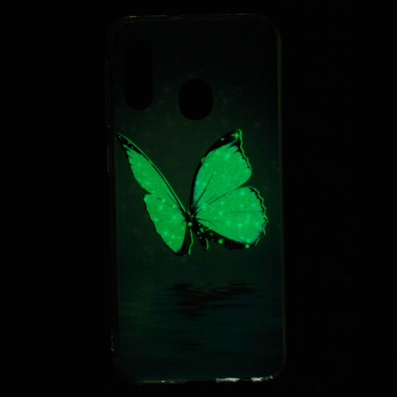 Coque Samsung Galaxy A20e Papillon Bleu Fluorescente