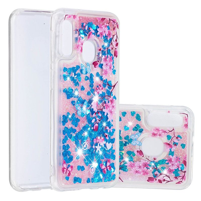 Coque Samsung Galaxy A20e Papillons Et Fleurs Bleus