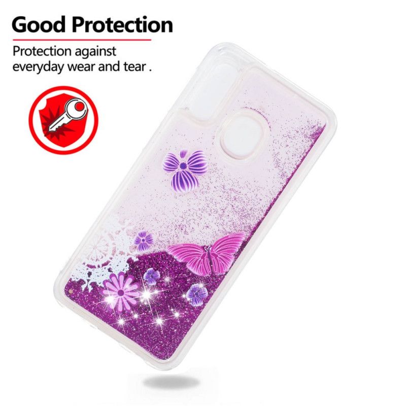 Coque Samsung Galaxy A20e Papillons Violets Paillettes