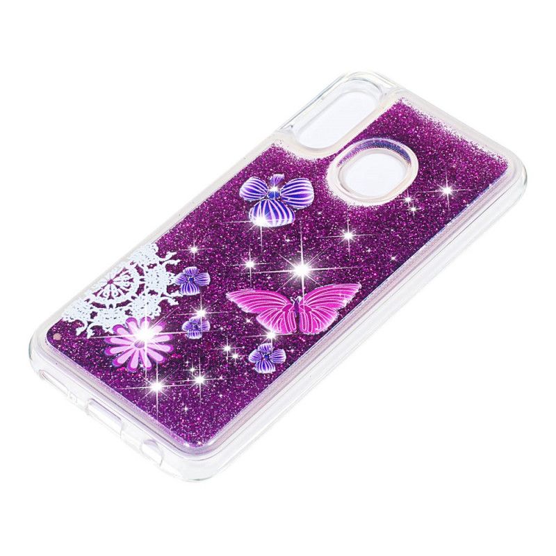 Coque Samsung Galaxy A20e Papillons Violets Paillettes