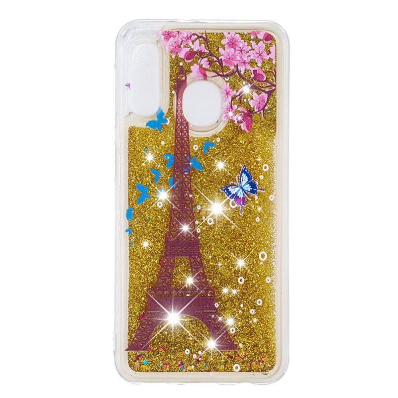 Coque Samsung Galaxy A20e Tour Eiffel Paillettes Dorées