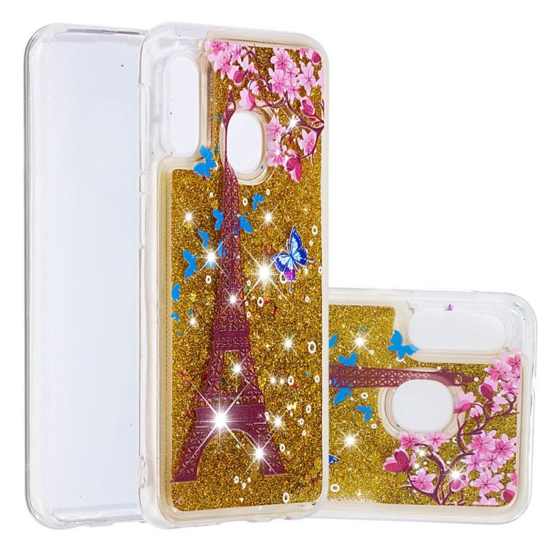 Coque Samsung Galaxy A20e Tour Eiffel Paillettes Dorées