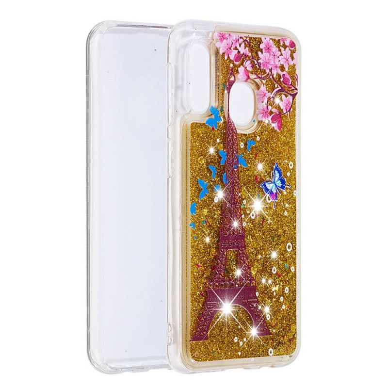 Coque Samsung Galaxy A20e Tour Eiffel Paillettes Dorées