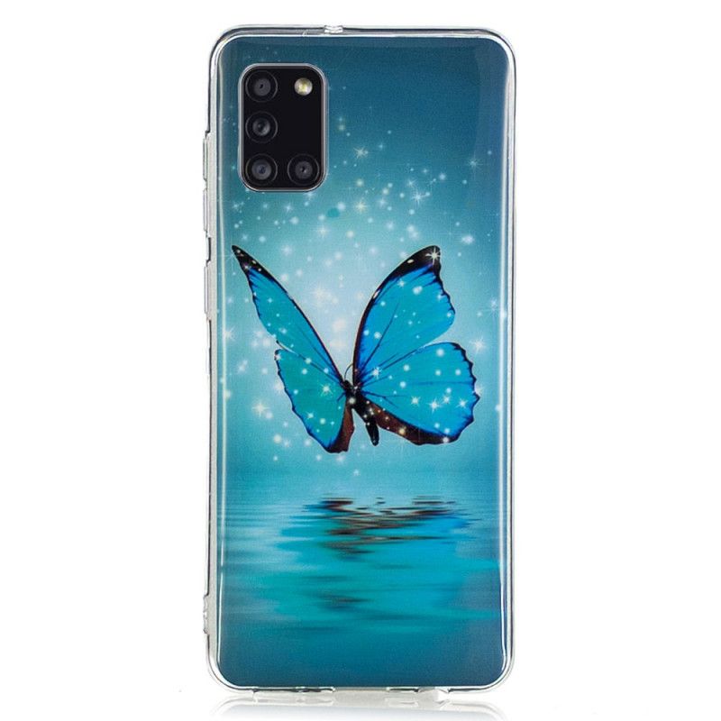 Coque Samsung Galaxy A31 Papillon Bleu Fluorescente