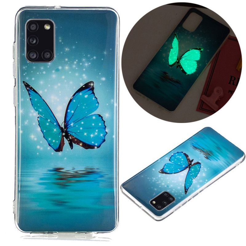 Coque Samsung Galaxy A31 Papillon Bleu Fluorescente