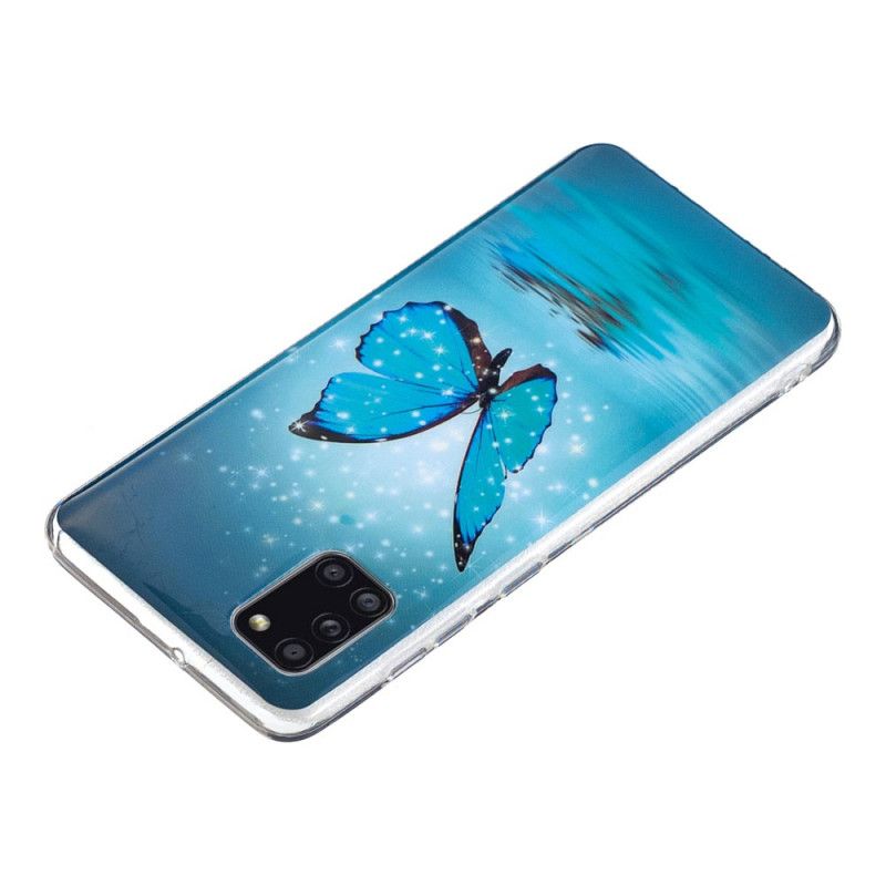 Coque Samsung Galaxy A31 Papillon Bleu Fluorescente