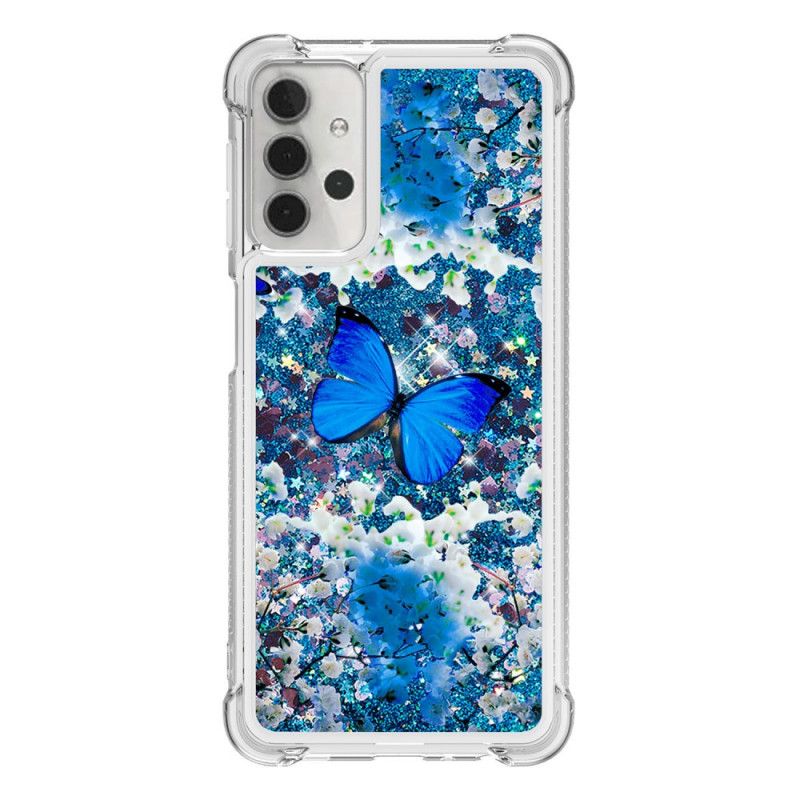Coque Samsung Galaxy A32 5g Papillons Bleus Paillettes