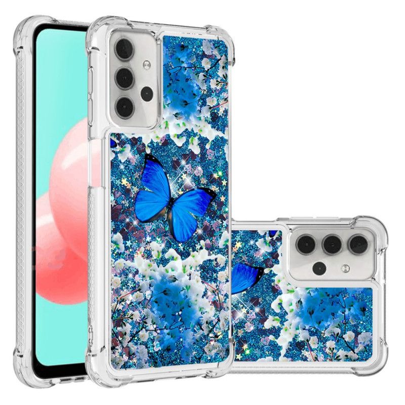 Coque Samsung Galaxy A32 5g Papillons Bleus Paillettes