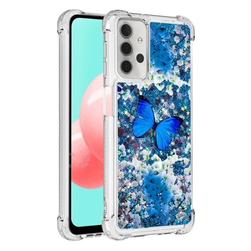 Coque Samsung Galaxy A32 5g Papillons Bleus Paillettes