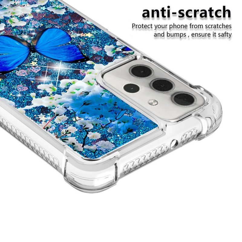 Coque Samsung Galaxy A32 5g Papillons Bleus Paillettes