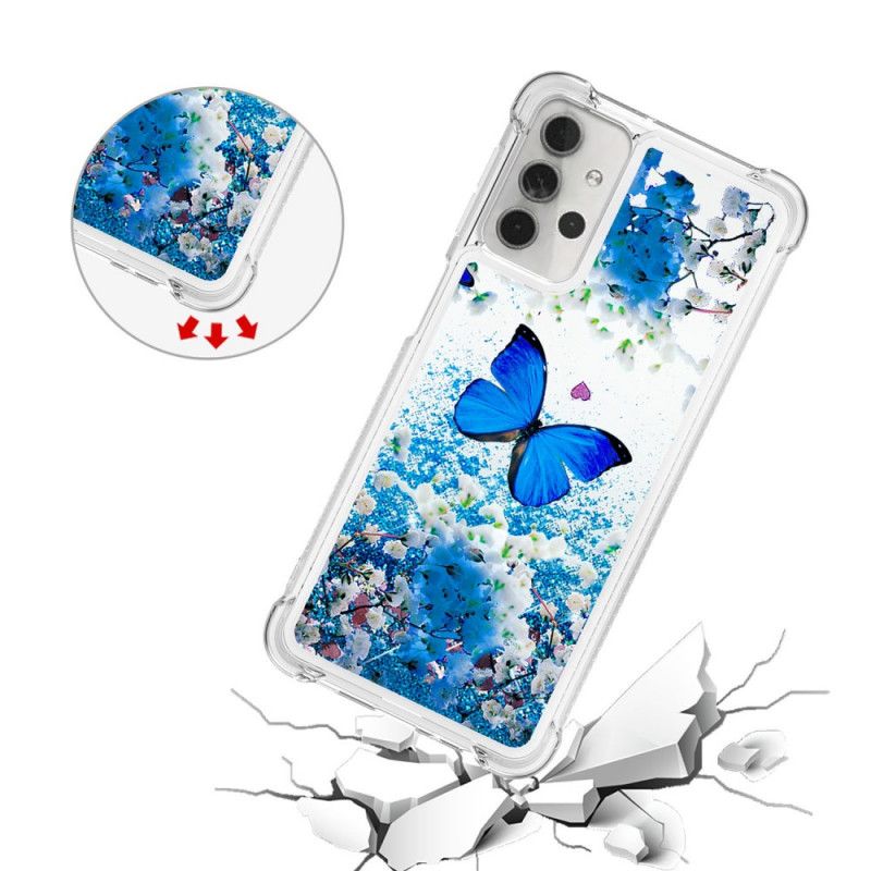 Coque Samsung Galaxy A32 5g Papillons Bleus Paillettes