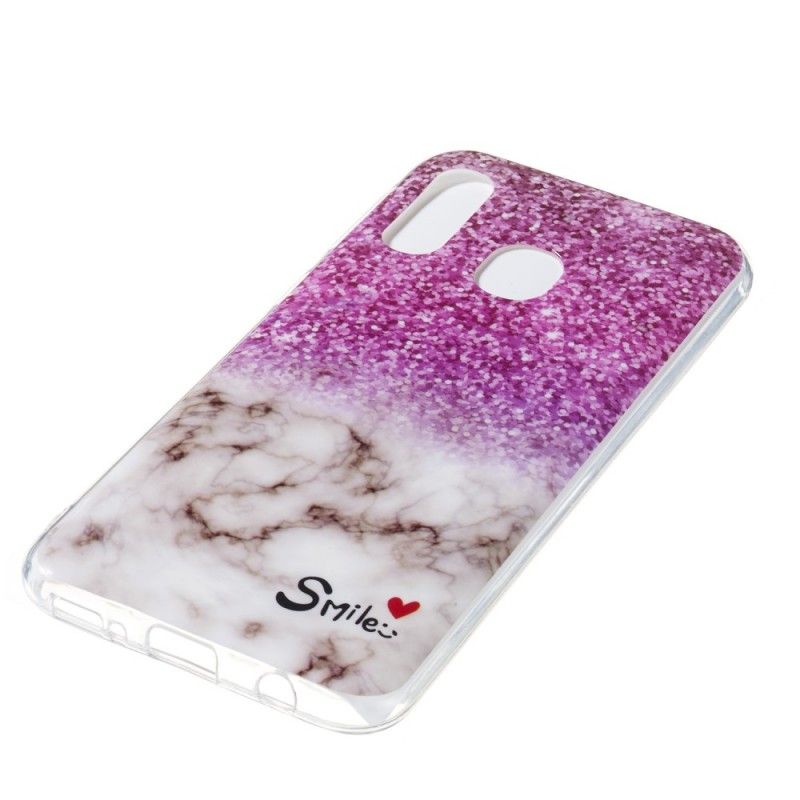 Coque Samsung Galaxy A40 Marbre Paillettes Et Smile