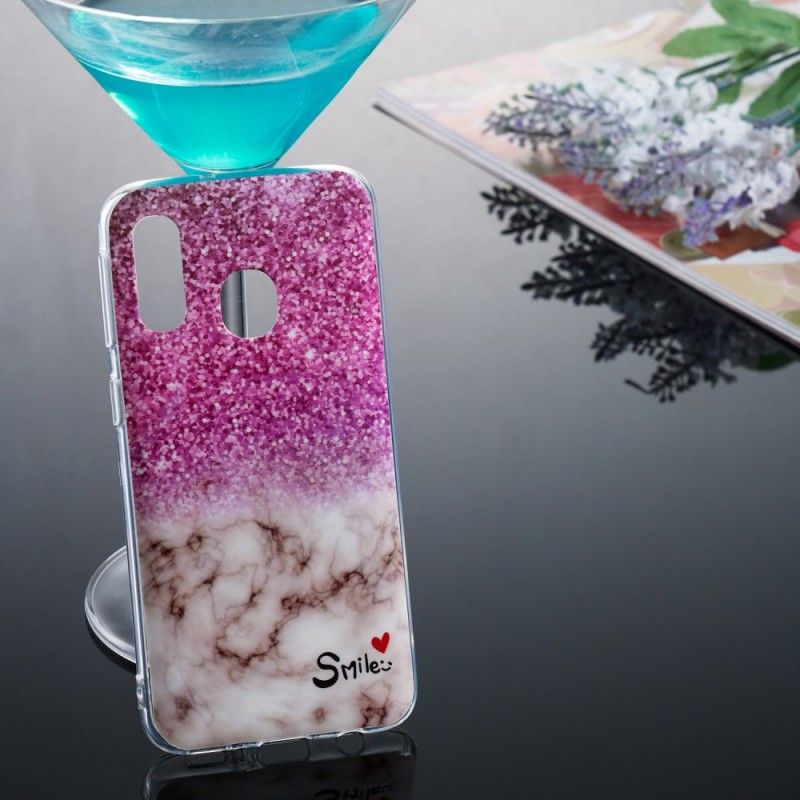 Coque Samsung Galaxy A40 Marbre Paillettes Et Smile