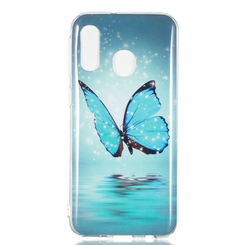 Coque Samsung Galaxy A40 Papillon Bleu Fluorescente