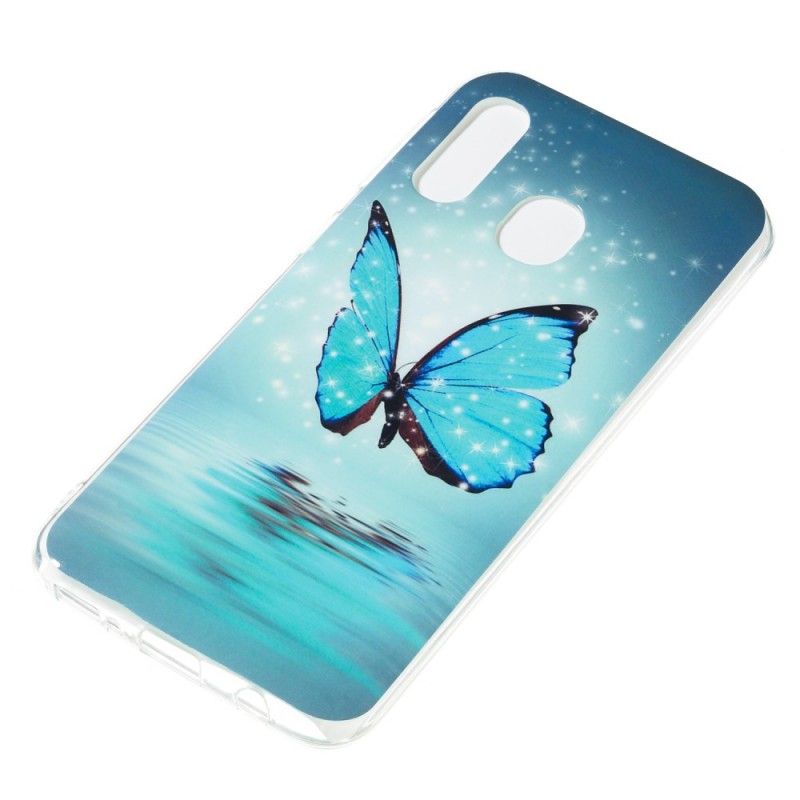 Coque Samsung Galaxy A40 Papillon Bleu Fluorescente