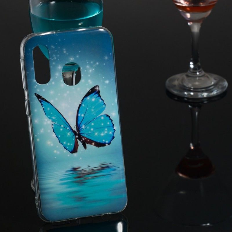 Coque Samsung Galaxy A40 Papillon Bleu Fluorescente