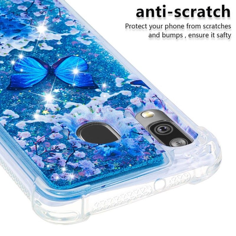 Coque Samsung Galaxy A40 Papillons Bleus Paillettes