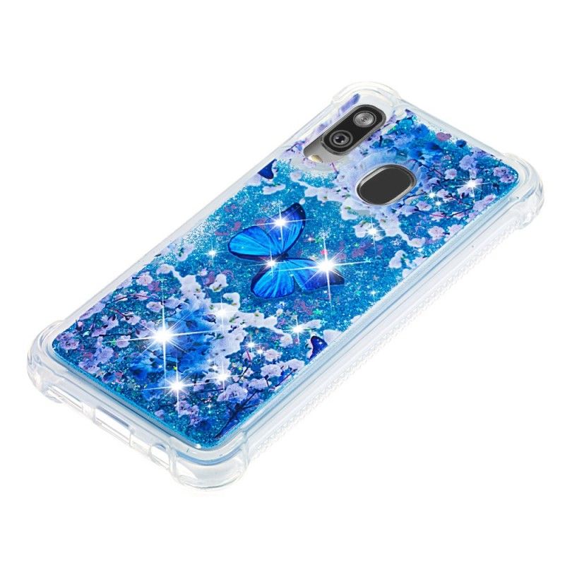 Coque Samsung Galaxy A40 Papillons Bleus Paillettes