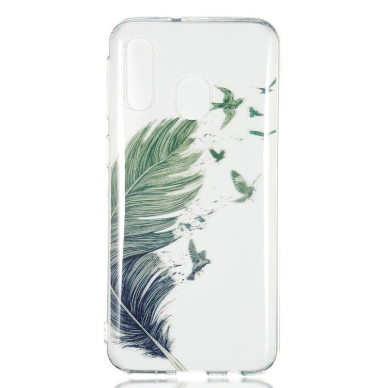 Coque Samsung Galaxy A40 Transparente Plume Colorée