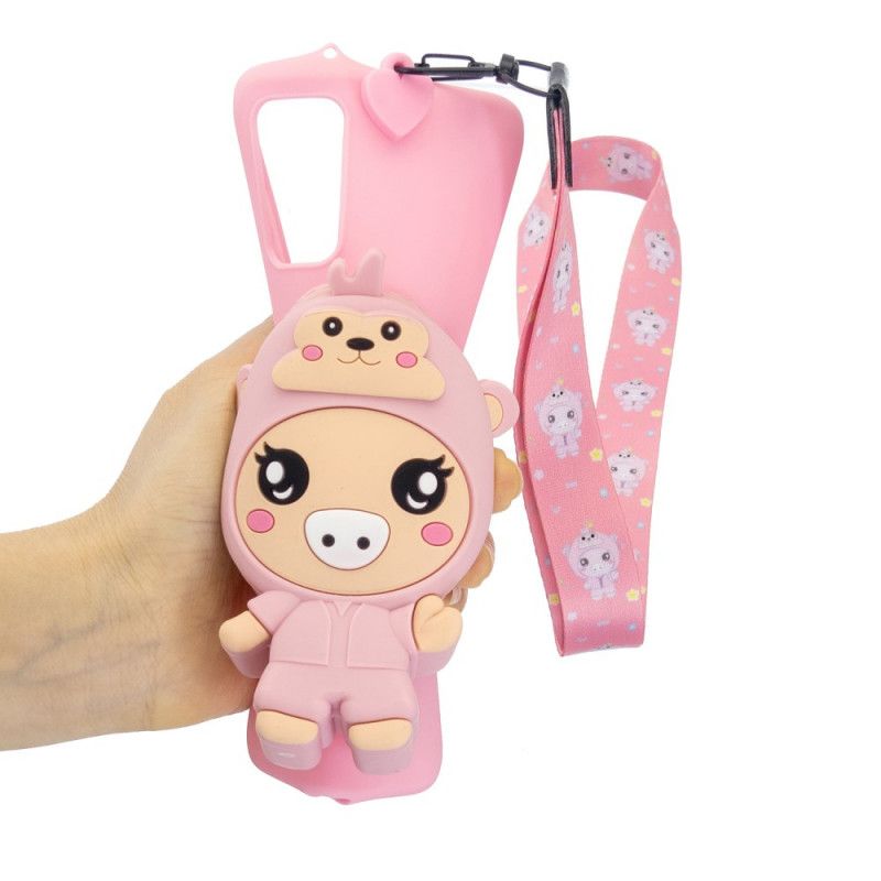 Coque Samsung Galaxy A41 Cochon 3d Avec Lanière Mousqueton