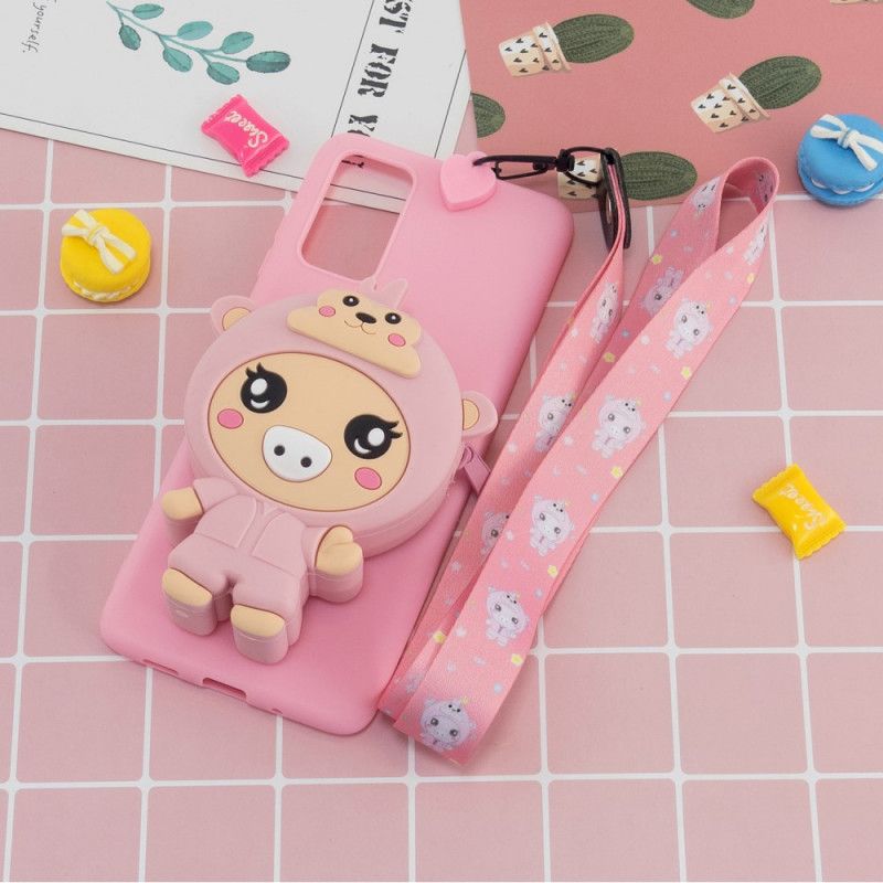 Coque Samsung Galaxy A41 Cochon 3d Avec Lanière Mousqueton