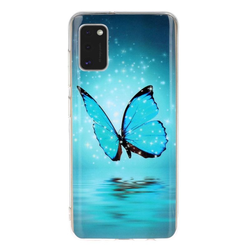 Coque Samsung Galaxy A41 Papillon Bleu Fluorescente