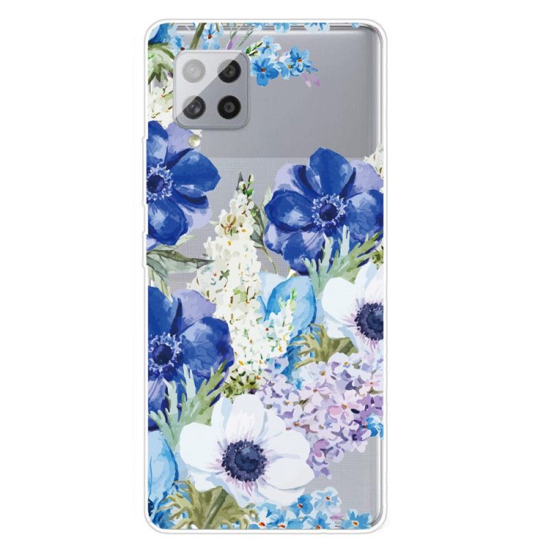 Coque Samsung Galaxy A42 5g Transparente Fleurs Bleues Aquarelle