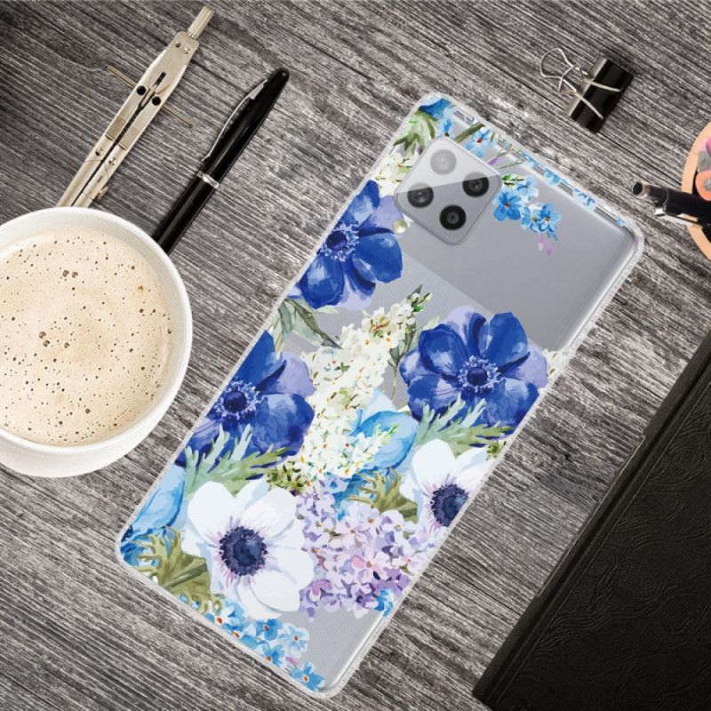 Coque Samsung Galaxy A42 5g Transparente Fleurs Bleues Aquarelle