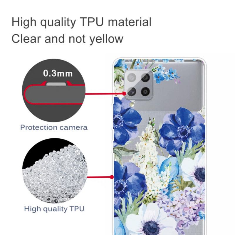 Coque Samsung Galaxy A42 5g Transparente Fleurs Bleues Aquarelle