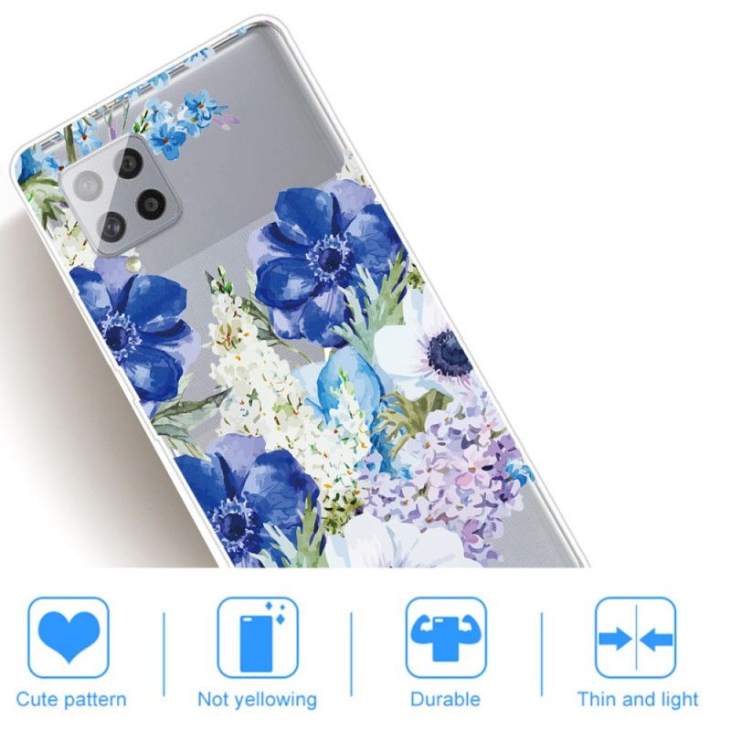 Coque Samsung Galaxy A42 5g Transparente Fleurs Bleues Aquarelle