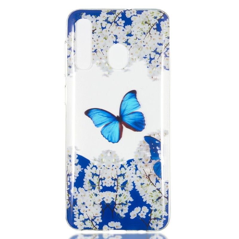 Coque Samsung Galaxy A50 Papillon Bleu Et Fleurs D'hiver