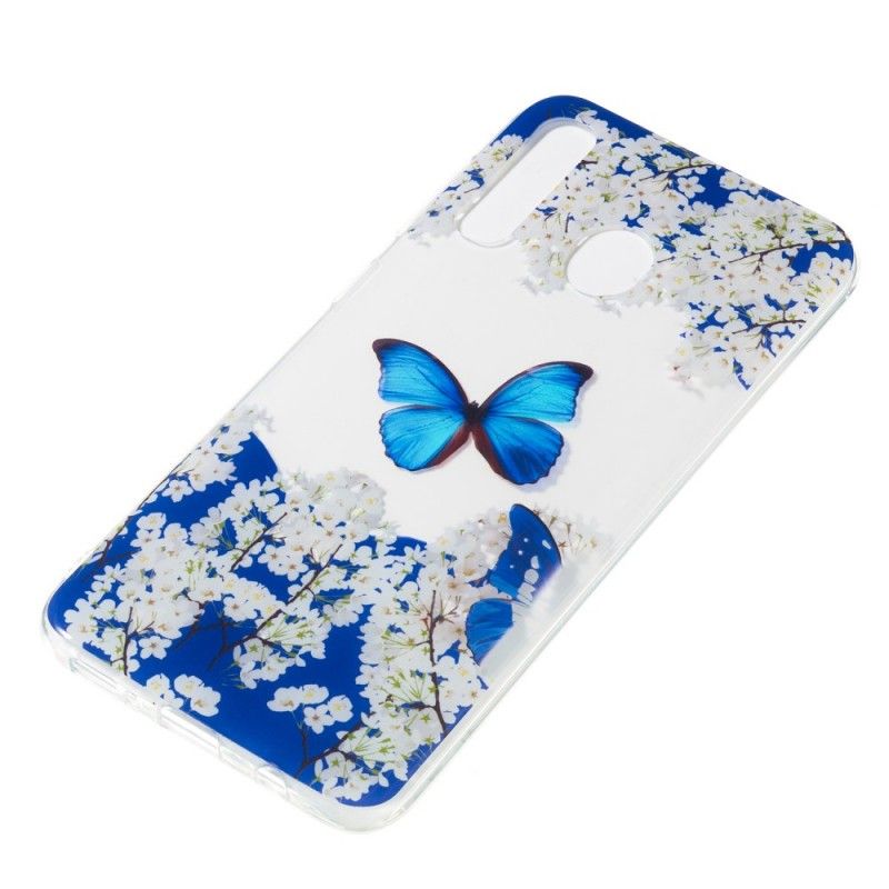 Coque Samsung Galaxy A50 Papillon Bleu Et Fleurs D'hiver