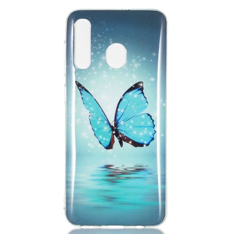 Coque Samsung Galaxy A50 Papillon Bleu Fluorescente