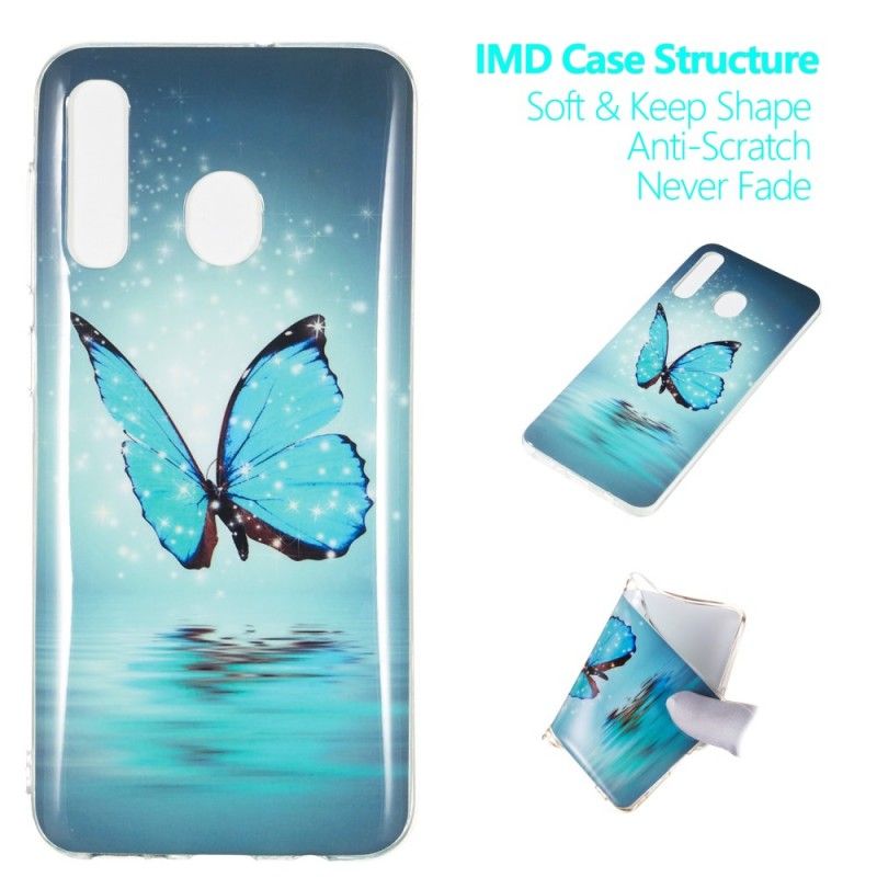 Coque Samsung Galaxy A50 Papillon Bleu Fluorescente