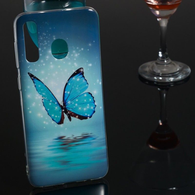 Coque Samsung Galaxy A50 Papillon Bleu Fluorescente