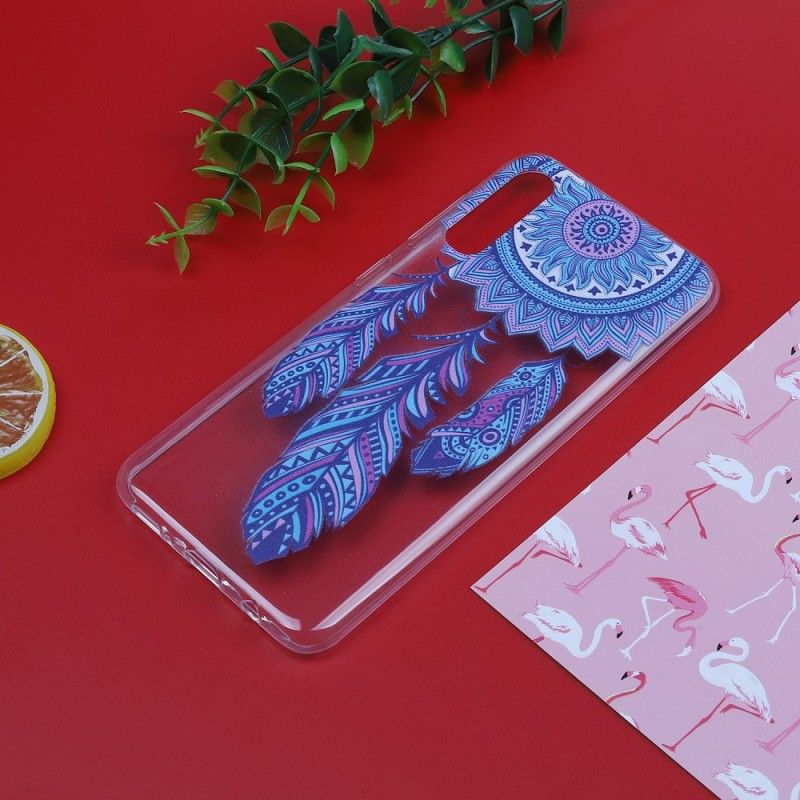 Coque Samsung Galaxy A50 Transparente Attrape Rêves Plumes Bleues