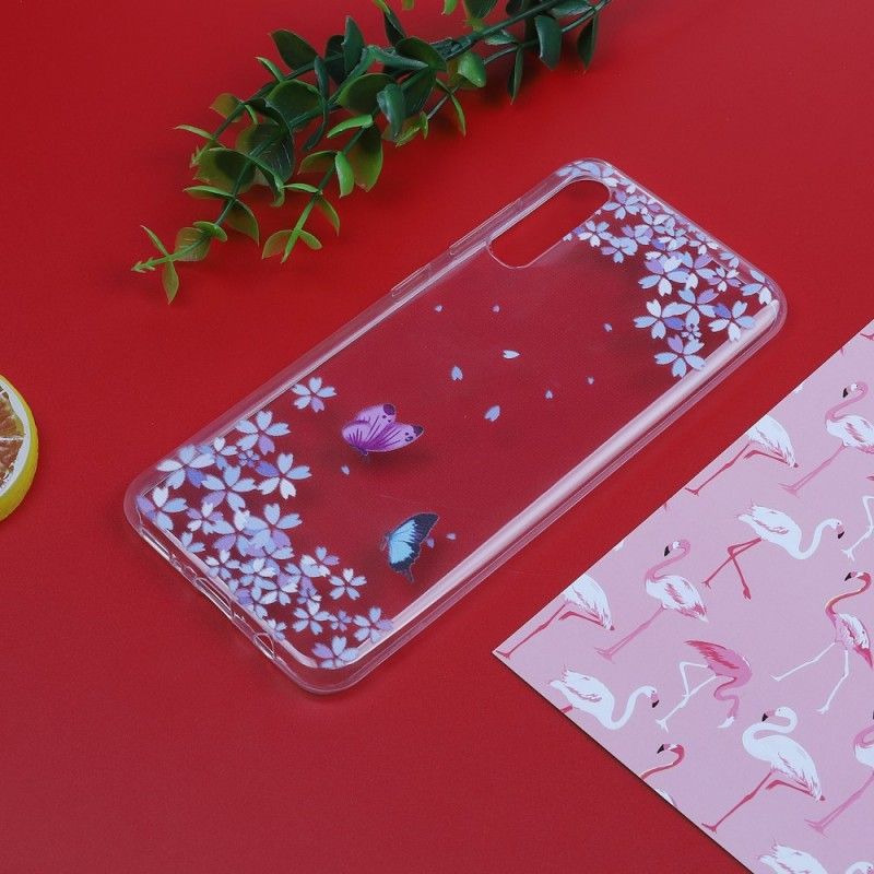 Coque Samsung Galaxy A50 Transparente Papillons Et Fleurs