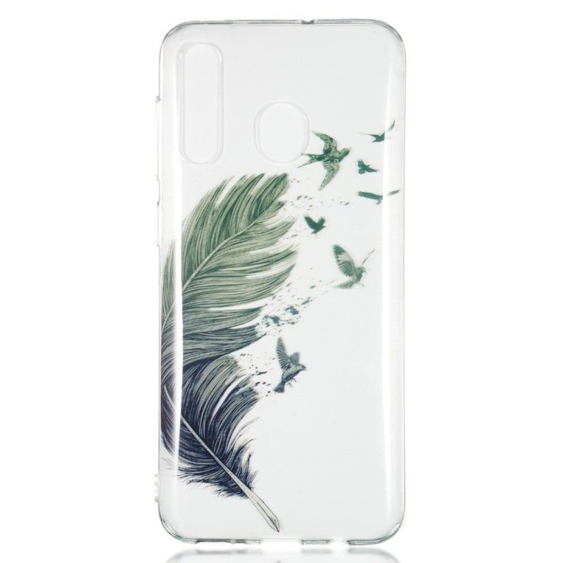 Coque Samsung Galaxy A50 Transparente Plume Colorée