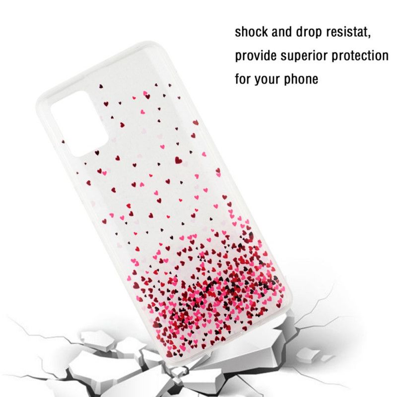 Coque Samsung Galaxy A51 Transparente Multiples Coeurs Rouges