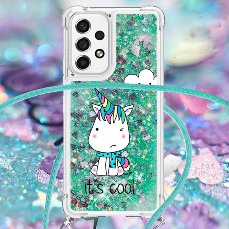 Coque Samsung Galaxy A53 5G à Cordon Paillettes Licorne