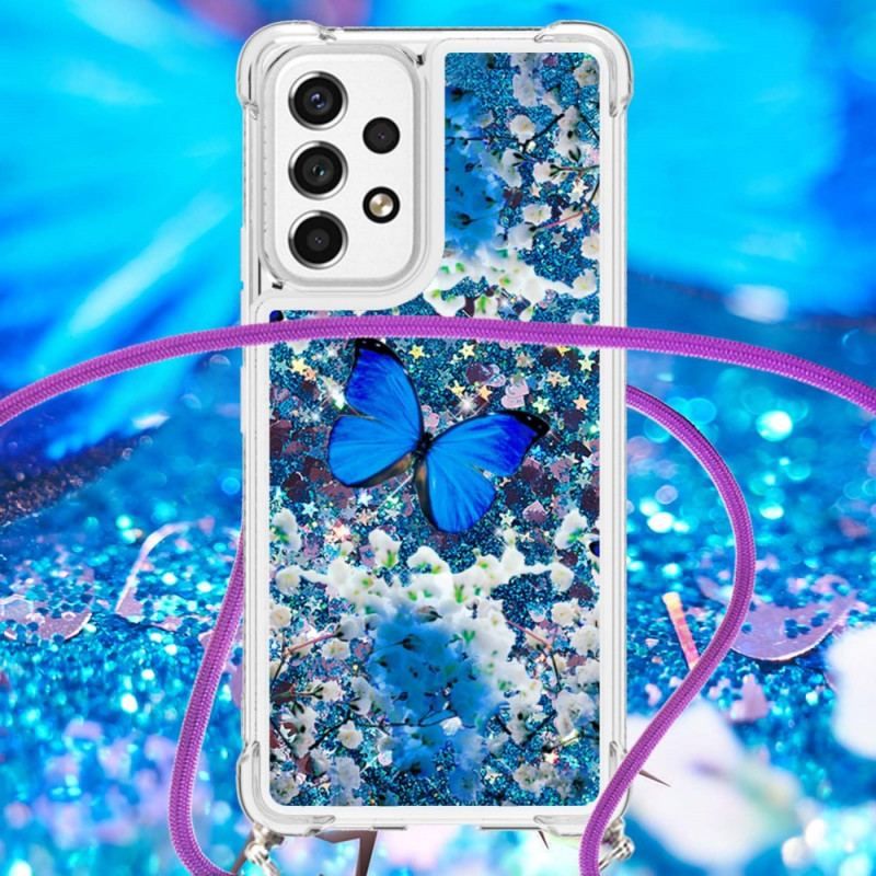 Coque Samsung Galaxy A53 5G à Cordon Paillettes Papillons